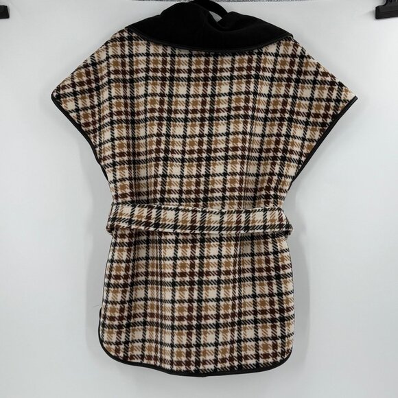 Rachel Roy biscotti and black plaid houndstooth belted wrap vest, S - Picture 2 of 9